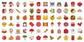 Chinese culture lunar new year set,and chinese alphabet meaning luck and for married filled thin line cute icon, 128 px on grid