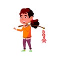 chinese cute girl child carrying fireworks cartoon vector