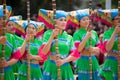 Chinese dancing people in Zhuang ethnic Festival