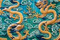 Chinese decoration pattern. Two yellow dragons, green background