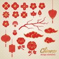 Chinese Decorative Icons, Clouds, Flowers and