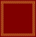 Chinese decorative yellow square frame on red background .