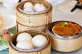 Chinese Dim Sum in Bamboo Steamer Royalty Free Stock Photo