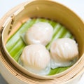 Chinese dim sum 'Hagao' in bamboo basket Royalty Free Stock Photo