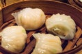 Chinese Dimsum 'Hagao' in bamboo basket Royalty Free Stock Photo