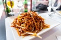 Chinese dish - chow mein noodles with chicken and vegetables Royalty Free Stock Photo