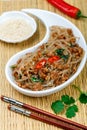 Chinese dish of starch glass noodles rice, potatoes, beans with meat pork or beef Royalty Free Stock Photo