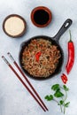 Chinese dish of starch glass noodles rice, potatoes, beans with meat pork or beef Royalty Free Stock Photo