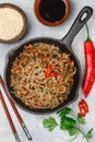 Chinese dish of starch glass noodles rice, potatoes, beans with meat pork or beef Royalty Free Stock Photo