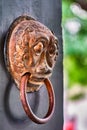 Chinese door knob knockers. Lion head door knockers in Beijing, China Royalty Free Stock Photo