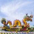 Chinese dragon on blue sky with cloud top