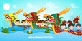 Chinese Dragon boat Race festival with rice dumpling, cute character design Happy Dragon boat festival on background greeting card Royalty Free Stock Photo