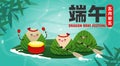 Chinese Dragon boat Race festival with rice dumplings, cute character design Happy Dragon boat festival on background greeting Royalty Free Stock Photo