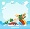 Chinese Dragon boat Race festival with rice dumplings, cute character design Happy Dragon boat festival on background greeting Royalty Free Stock Photo