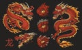 Chinese dragon colorful set stickers Royalty Free Stock Photo