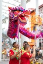 Chinese dragon dance on the streets of Singapore.