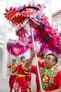Chinese dragon dance on the streets of Singapore.