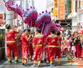 Chinese dragon dance on the streets of Singapore.