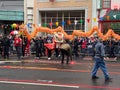 Chinese Dragon and Firecrackers at the Festival in January Royalty Free Stock Photo