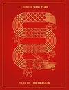 Chinese dragon greeting card. Geometric shapes, modern geometry design.