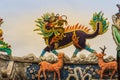 Chinese dragon-headed unicorn statue on the temple roof. Kylin o Royalty Free Stock Photo