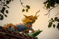 Chinese dragon-headed unicorn statue on the temple roof. Kylin o Royalty Free Stock Photo