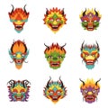 Chinese dragon heads set, Chinese New Year symbol vector Illustrations Royalty Free Stock Photo