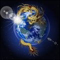 Chinese dragon holding planet earth Royalty Free Stock Photo