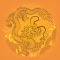 Chinese dragon outline on gold background Royalty Free Stock Photo