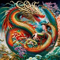 Chinese dragon painting on the wall of a temple in Beijing, China generative AI Royalty Free Stock Photo