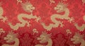 Chinese dragon pattern on red fabric Royalty Free Stock Photo