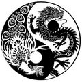 Chinese dragon and phoenix Feng Huang. Yin Yang symbol
