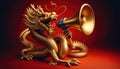 Chinese Dragon Roaring into Megaphone on Vibrant Red Background