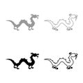 Chinese dragon set icon grey black color vector illustration image solid fill outline contour line thin flat style
