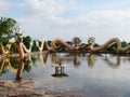 Chinese dragon statue around the pool, Arts cover a combination of style China and Thailand a unique