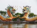 Chinese dragon statue around the pool, Arts cover a combination of style China and Thailand a unique.