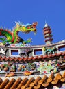 Chinese dragon statue on roof eaves in temple Royalty Free Stock Photo