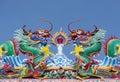 Chinese dragon statue on temple roof.