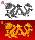 Chinese dragon symbol silhouette. Vector llustrations