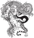 Chinese dragon versus tiger black and white tattoo Royalty Free Stock Photo