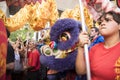 Chinese dragons and lions dancing in Chinatown, in 2020 Chinese New Year celebrations