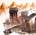 Chinese drawing water town Royalty Free Stock Photo