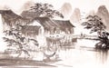 Chinese drawing water town Royalty Free Stock Photo