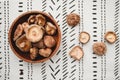 Chinese dried mushrooms Shiitake in a wooden bowl Royalty Free Stock Photo