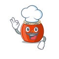 Chinese drum cartoon character wearing costume of chef and white hat