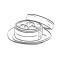 Chinese dumpling in a bamboo steamer box illustration vector hand drawn isolated on white background line art Royalty Free Stock Photo