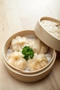 Chinese dumpling in a bamboo steamer box Royalty Free Stock Photo