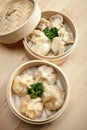 Chinese dumpling in a bamboo steamer box Royalty Free Stock Photo