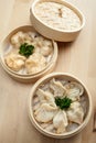 Chinese dumpling in a bamboo steamer box Royalty Free Stock Photo