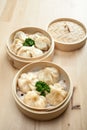 Chinese dumpling in a bamboo steamer box Royalty Free Stock Photo